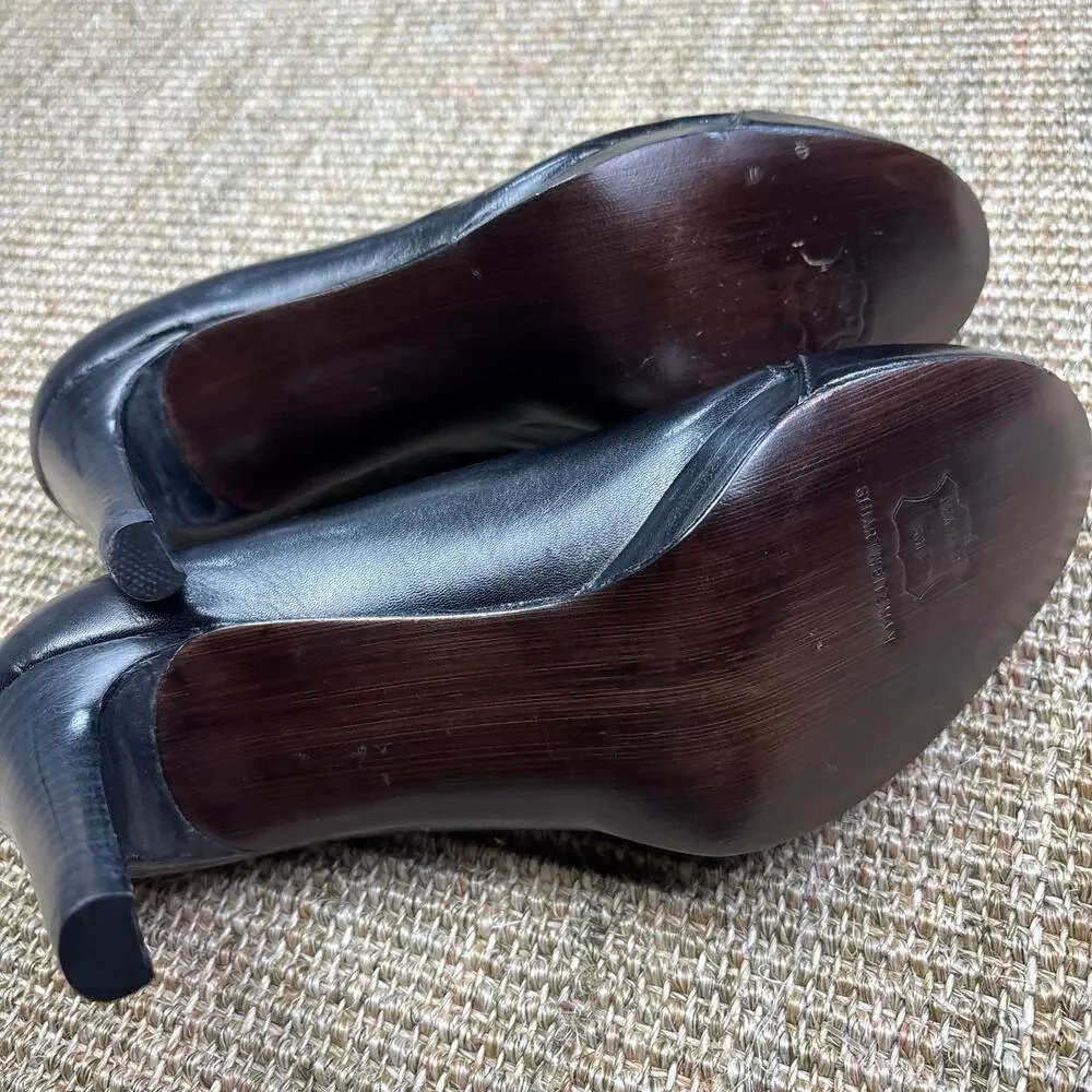 👠 Stuart Weitzman | Size 7.5M | Black Leather Peep Toe Heels
